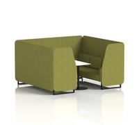 Brixworth 6 Seater Booth With Black Legs And White Table With Black Leg In Rivet Fabric - Olive Panels And Sofa