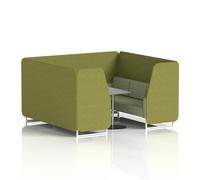 Brixworth 6 Seater Booth With White Legs And Grey Table With Silver Leg In Rivet Fabric - Olive Panels And Burnish Sofa