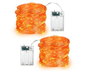 BrizLabs 2 Pack 19.68ft 60 LED Thanksgiving Decor String Lights Micro Silver Wire Firefly Lights Battery Operated Indoor Twinkle Lights for Autumn Halloween Christmas Party