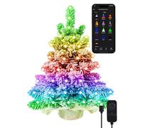 Brizled Snow Flocked Smart Christmas Tree, 2ft Mini Christmas Tree with 100 LED RGB Light, App/Voice Control 159+ Scenes Tabletop Xmas Tree USB C Music Small Tree Work with PD Power for Fireplace Desk