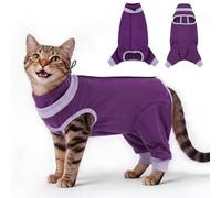 BRKURLEG Cat Recovery Suit with Hind Legs, Soft Post Spay Onesie, Purple L | Anti-Licking Abdominal & Hind Leg Wound Protector for Female Cats & Kittens After Surgery, Cone Alternative, Cat Pajamas