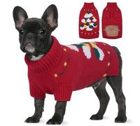 BRKURLEG Christmas Dog Sweaters for Cold Weather, Warm Turtleneck Sweaters for Small Dogs, Xmas New Year Pullover Knitted Sweatshirt for Cats, Dachshund, Poodle, Shih Tzu (Red, S)