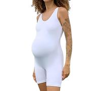 BRLIDO Women's Maternity Bodysuit Pregnancy Shapewear Romper Jumpsuit Sleeveless Tank Top Shorts, White&, Small