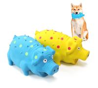BRMDT Squeaky Pig Dog Toys, Interactive Durable Latex Rubber that Oink Pig Chew Toy for Medium Large Dogs 2 Pack (Blue +Yellow)