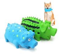 BRMDT Squeaky Pig Dog Toys, Interactive Durable Latex Rubber that Oink Pig Chew Toy for Medium Large Dogs 2 Pack (Blue+ Green)
