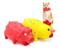 BRMDT Squeaky Pig Dog Toys, Interactive Durable Latex Rubber that Oink Pig Chew Toy for Medium Large Dogs 2 Pack (Red + Yellow)