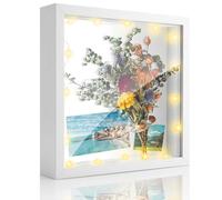 Brmeday 3D Picture Frame for Filling - Picture Frame Deep 20 x 20 cm for Objects up to 3 cm, 3D Object Frame White for Wedding, Birthday, Christenings, Travel, Graduation Gift, with 3M LED Fairy