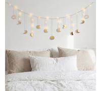 Brmeday Moon Phase Wall Hanging Decor with LED String Light, 13 Gold Wood Boho Moons, 56'' Cascade Wall Decor for Bedroom, Living Room, Valentine's Day Gifts