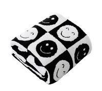Brnabiou Ultra Soft Cozy Happy Smiling Face Checkered Knitted Throw Blanket Fluffy Microfiber Checkerboard Bed Blanket Lightweight Both Sides Blanket for Couch Sofa Bed (Smile, Throw 50“x60”)
