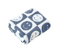 Brnabiou Ultra Soft Cozy Happy Smiling Face Checkered Knitted Throw Blanket Fluffy Microfiber Checkerboard Bed Blanket Lightweight Both Sides Blanket for Couch Sofa Bed (Smile Blue, Throw 50“x60”)