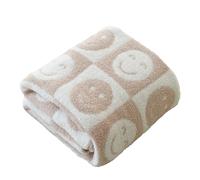 Brnabiou Ultra Soft Cozy Happy Smiling Face Checkered Knitted Throw Blanket Fluffy Microfiber Checkerboard Bed Blanket Lightweight Both Sides Blanket for Couch Sofa Bed (Smile Cream, Throw 50“x60”)
