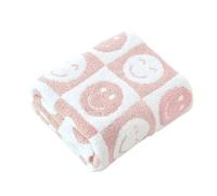Ultra Soft Cozy Happy Smiling Face Checkered Knitted Throw Blanket Fluffy Microfiber Checkerboard Bed Blanket Lightweight Both Sides Blanket for Couch Sofa Bed (Smile Pink, Throw 50“x60”)