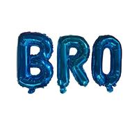 BRO Blue Text Brother Foil Balloons with Ribbon and Straw for Inflating