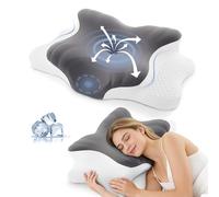 BRO Ergonomic Memory Foam Pillow with Cooling Ice-Silk Pillowcase