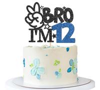 Bro I'm 12 Cake Topper - Boy 12th Birthday Cake Supplies - 12 Years Old - Big Brother 12th Birthday Party Decoration - Black Blue Glitter