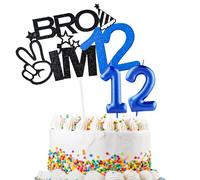 Bro I'm 12 Cake Topper & Happy Birthday Number 12 Candle for Boys Birthday Cake Supplies Big Brother 12th Birthday Party Decorations