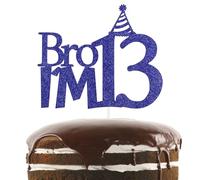 Bro I'm 13 Cake Topper, Blue Glitter 13th Birthday Cake Topper Officially Teenager Cake Topper Funny Thirteen Years Old Birthday Party Decoration Supplies for Boys