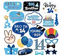 Bro I'm 14 Birthday Photo Booth Props, Boy 14th Birthday Photoshoot Funny Birthday Party Photography Props Favor Thirteen Years Old Centerpiece Sticks Decorations 20 PCS