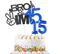 Bro I'm 15 Cake Topper & Happy Birthday Number 15 Candle for Boys Birthday Cake Supplies Big Brother 15th Birthday Party Decorations