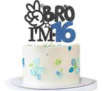 Bro I'm 16 Cake Topper 16th Cake Pick Glitter Cheers 16th Cake Decorations For Happy Birthday Party Supplies Funny Birthday Party anniversary