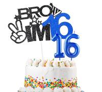 Bro I'm 16 Cake Topper & Happy Birthday Number 16 Candle for Boys Birthday Cake Supplies Big Brother 16th Birthday Party Decorations