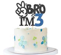 Bro I'm 3 Cake Topper - Boy 3rd Birthday Cake Supplies - Three Years Old - Big Brother 3rd Birthday Party Decoration - Black Blue Glitter