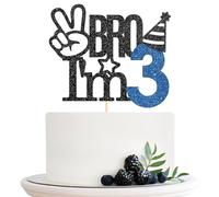 Bro I'm 3 Cake Topper, Boy's 3rd Birthday Cake Topper, Big Brother Three Years Old Birthday Party Decoration Supplies - Blue Glitter - Black Glitter
