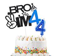 Bro I'm 4 Cake Topper & Happy Birthday Number 4 Candle for Boys Birthday Cake Supplies Big Brother 4th Birthday Party Decorations