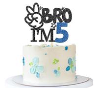 Bro I'm 5 Cake Topper - Boy 5th Birthday Cake Supplies - 5 Years Old - Big Brother 5th Birthday Party Decoration - Black Blue Glitter