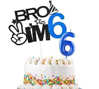 Bro I'm 6 Cake Topper & Happy Birthday Number 6 Candle for Boys 6th Birthday Cake Supplies Big Brother 6th Birthday Party Decorations