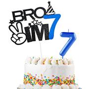 Bro I'm 7 Cake Topper & Happy Birthday Number 7 Candle for Boys 7th Birthday Cake Supplies Big Brother 7th Birthday Party Decorations