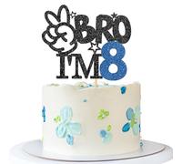 Bro I'm 8 Cake Topper - Boy 8th Birthday Cake Supplies - Eight Years Old - Big Brother 8th Birthday Party Decoration - Black Blue Glitter
