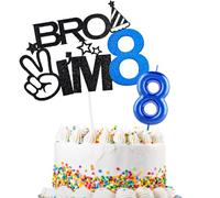 Bro I'm 8 Cake Topper & Happy Birthday Number 8 Candle for Boys 8th Birthday Cake Supplies Big Brother 8th Birthday Party Decorations