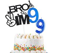 Bro I'm 9 Cake Topper & Happy Birthday Number 9 Candle for Boys 9th Birthday Cake Supplies Big Brother 9th Birthday Party Decorations