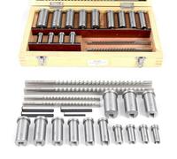 Broach Set - 22 Pcs Metric Keyway Broach Kit with 4 Broaches, 13 Collared Bushings, and 5 Gaskets for Industrial Metal Working