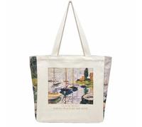 BROADREAM Canvas Tote Bag Aesthetic Shoulder Bag with Zippers and Interior Pocket, Monet - Sailing on the Seine, 35 x 10 33 cm