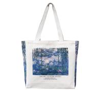 BROADREAM Canvas Tote Bag Aesthetic Shoulder Bag with Zippers and Interior Pocket, Monet Water Lilies, L