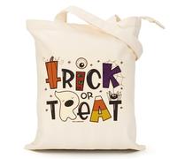 BROADREAM Cute Halloween Canvas Tote Bag, Vintage Gothic Aesthetic Reusable Shoulder Bag with Zipper, Trick Or Treat, L