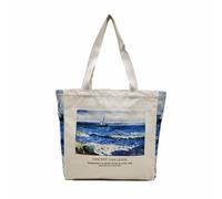 BROADREAM Jute Bag, Printed Vintage, Jute Bag, Shopping Bag, Canvas Tote Bag, Aesthetic Vintage Bags, Large Shoulder Bag, Fabric Bags for Women, Uni Work, Van Gogh Saint Mary Sea View,