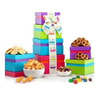 Broadway Basketeers Gourmet Chocolate Food Gift Basket Tower for Birthdays - Curated Snack Box, Sweet and Savory Treats for Parties, Best Wishes, Birthday Presents for Women, Men, Mom, Dad, Her, Him,