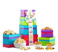Broadway Basketeers Gourmet Chocolate Food Gift Basket Tower for Birthdays - Curated Snack Box, Sweet and Savory Treats for Parties, Best Wishes, Birthday Presents for Women, Men, Mom, Dad, Her, Him,