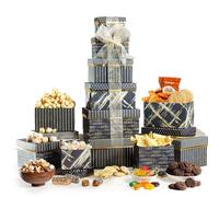 Broadway Basketeers Gourmet Food Gift Basket 6 Box Tower for Birthdays - Curated Snack Box, Sweet and Savory Treats for Parties, Best Wishes, Birthday Presents for Women, Men, Mom, Dad, Her, Him,