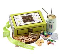 Broadway Basketeers Happy Birthday Chocolate and Sweets Gift Box with a large 16oz. Insulated Happy Birthday Gift Mug Share the Birthday Fun with Mom Dad & Friends