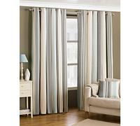 Broadway Stripe Fully Lined Eyelet Ring Top Woven Curtains, Polyester-Cotton, Duck Egg Blue, 90 x 90-Inch