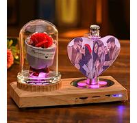 Brocade Cr rystal Print with Your Photo, Office Desktop Decor Personalized Picture Gift On Glass Clear Frame with Stand Red Rose (7 x 6.2 Inches Heart)