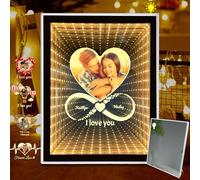 Brocade Creek Personalized Infinity Mirror Tunnel Light with Photo/Text, Custom Couple 3D Magic Mirror Photo Frame with Light, Home Decor Makeup Mirrors Gifts for Valentine's Day