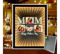 Brocade Creek Personalized Infinity Mirror Tunnel Light with Photo/Text, Custom Mother Day 3D Magic Mirror Photo Frame with Light, Home Decor Makeup Mirrors Gifts for Mom Mama Grandma