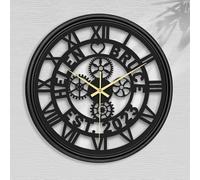 Brocade Creek Personalized Iron Retro Roman Numeral Clock with Decorative Border, Custom Gears Round Wall Clock - Creative Gifts for Room Home Kitchen Bedroom Office Christmas Housewarming