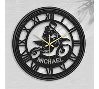 Brocade Creek Personalized Iron Retro Roman Numeral Clock with Decorative Border, Custom Motorcycle Round Wall Clock - Creative Gifts for Room Home Kitchen Bedroom Office Christmas Housewarming