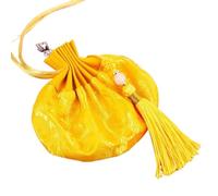 Brocade Drawstring Jewelry Pouch Bag, 4 Pcs Multicolor 10x8cm Chinese Embroidered Drawstring Sachet Bag With Tassel(Yellow)